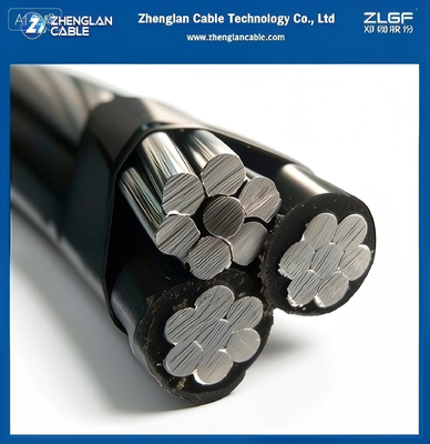 Overhead Insulated Cable 0.6/1kV Triplex Aluminum Conductor XLPE Insulated Phase Conductors and Bare AAAC Neutral Wire 2x1/0+1/0AWG